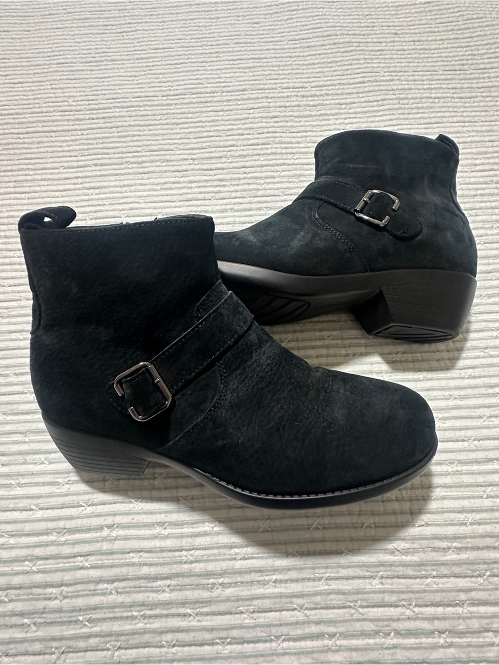 Propet Black Suede Ankle Booties with Side Buckle